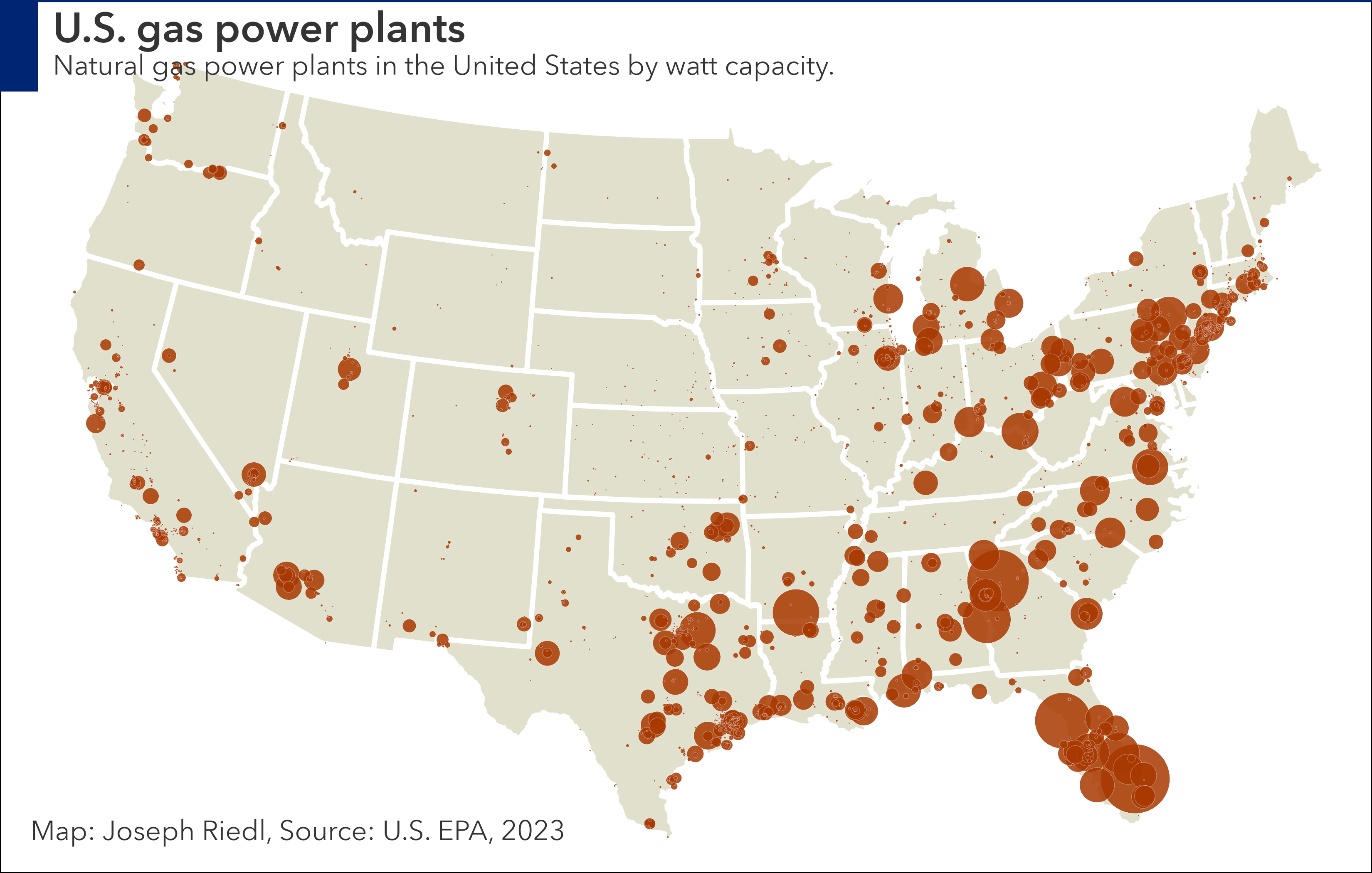 U.S. Gas Power Plants by Watt Capacity